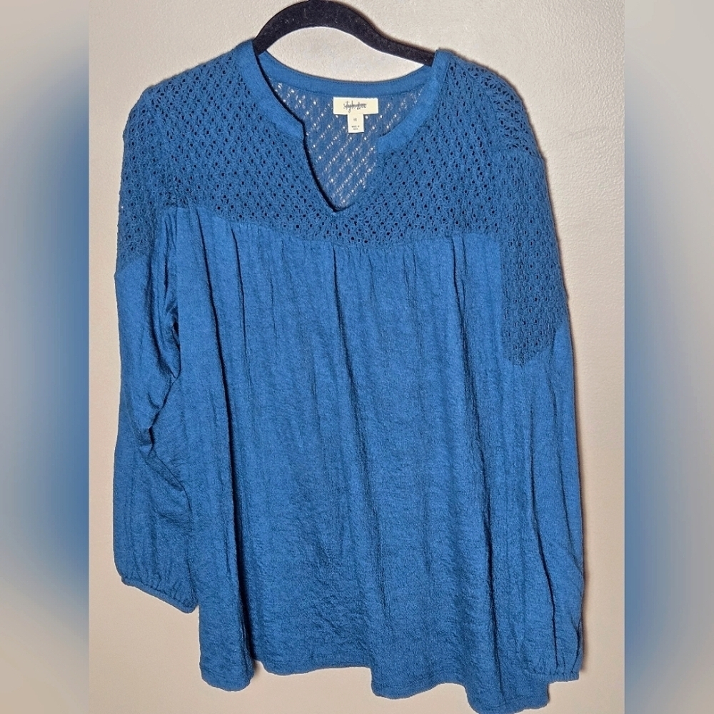 Style & Co Crochet Top Gauze Minimalist Boho Basic, Size 1X